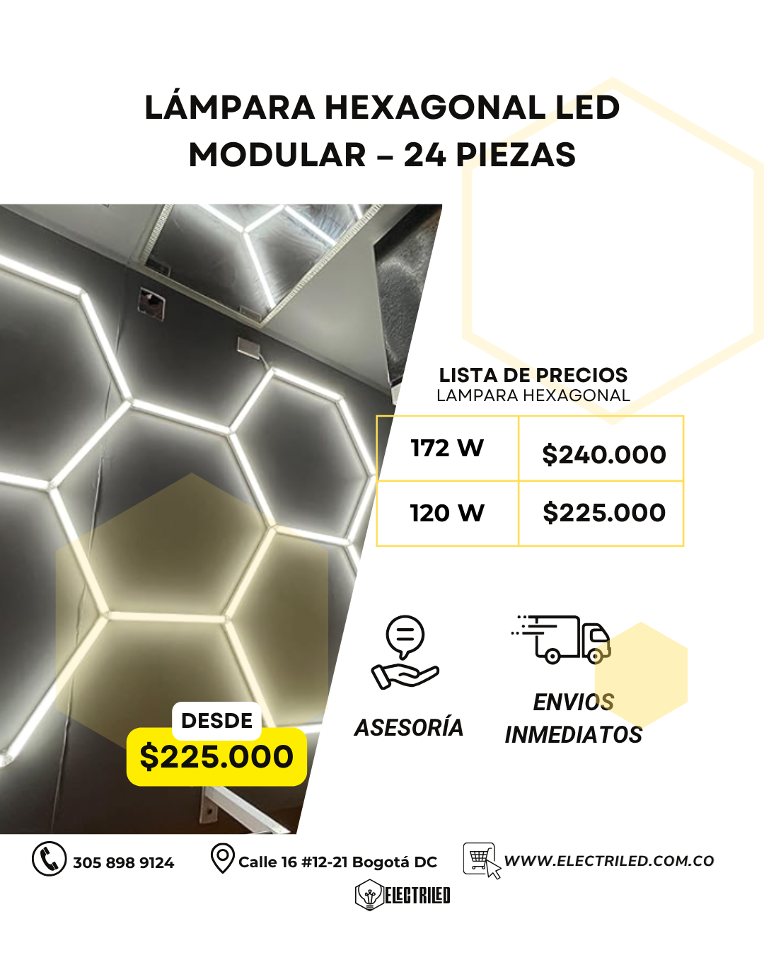 LÁMPARA HEXAGONAL LED MODULAR – 24 PIEZAS