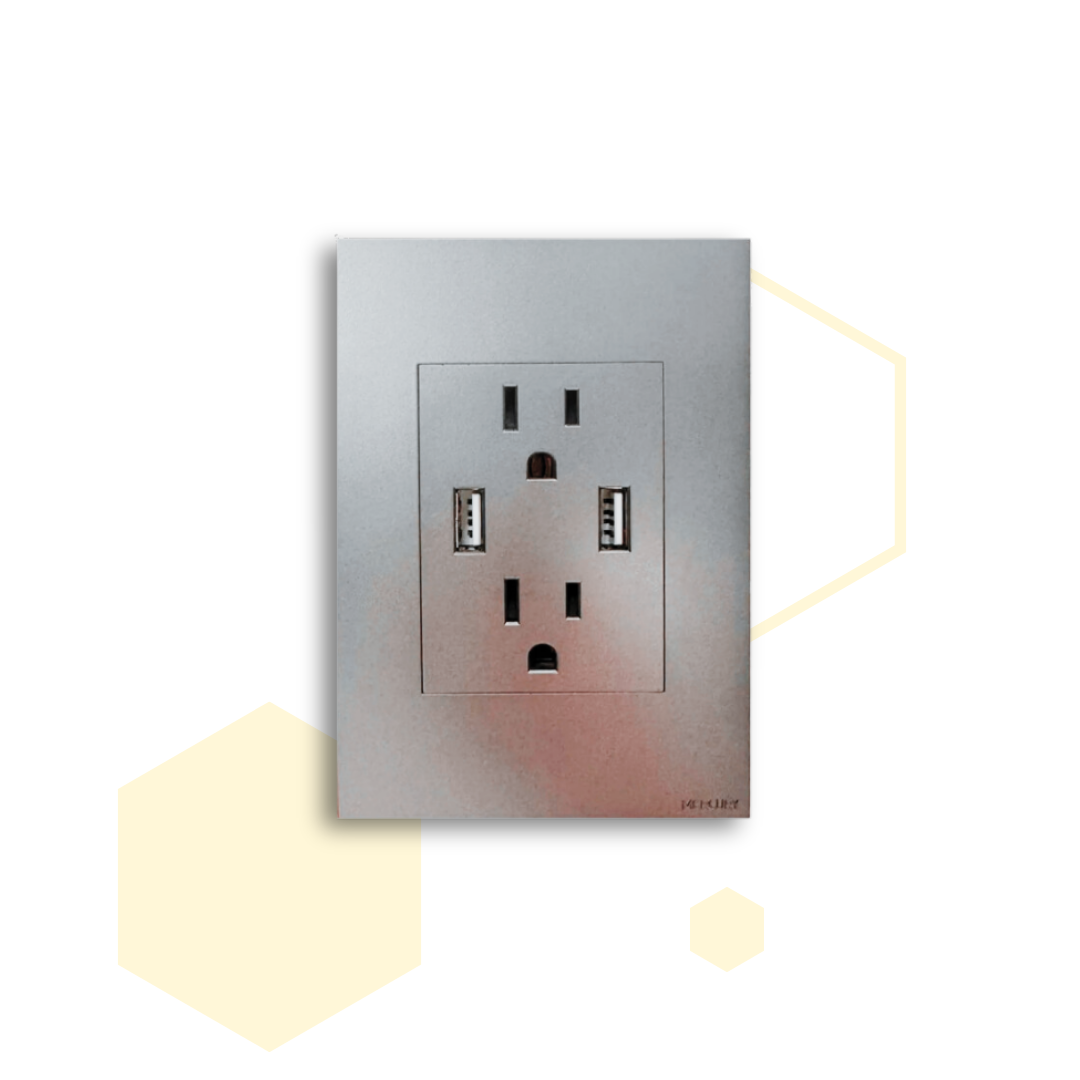 TOMA DOBLE POLO TIERRA + USB X2 WHITE LUXURY