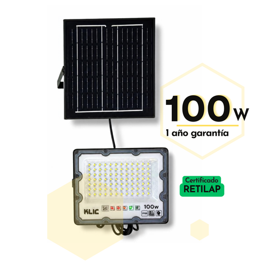 REFLECTOR LED SOLAR 100W CON PANEL Y CONTROL REMOTO