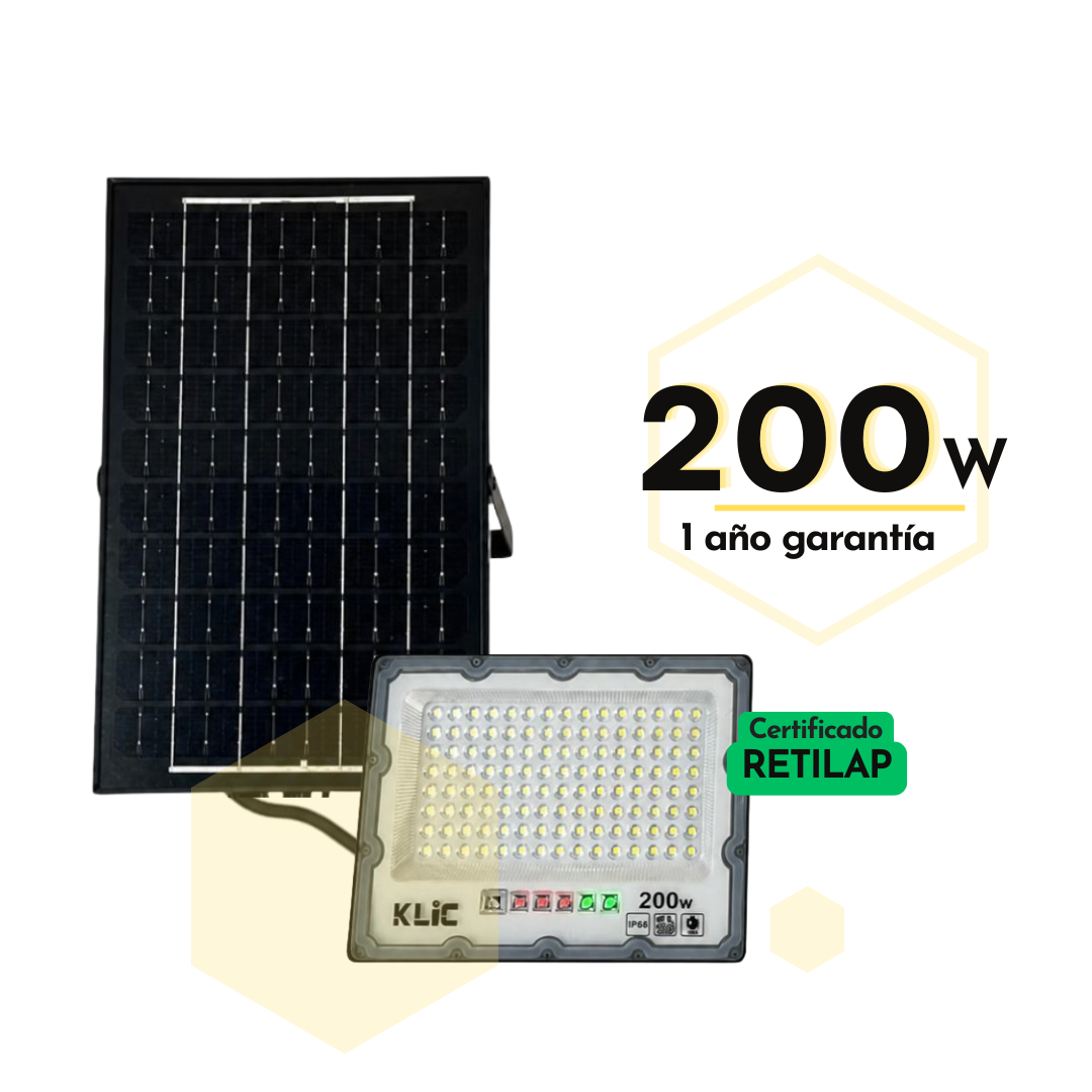 REFLECTOR LED SOLAR 200W CON PANEL SOLAR Y CONTROL REMOTO