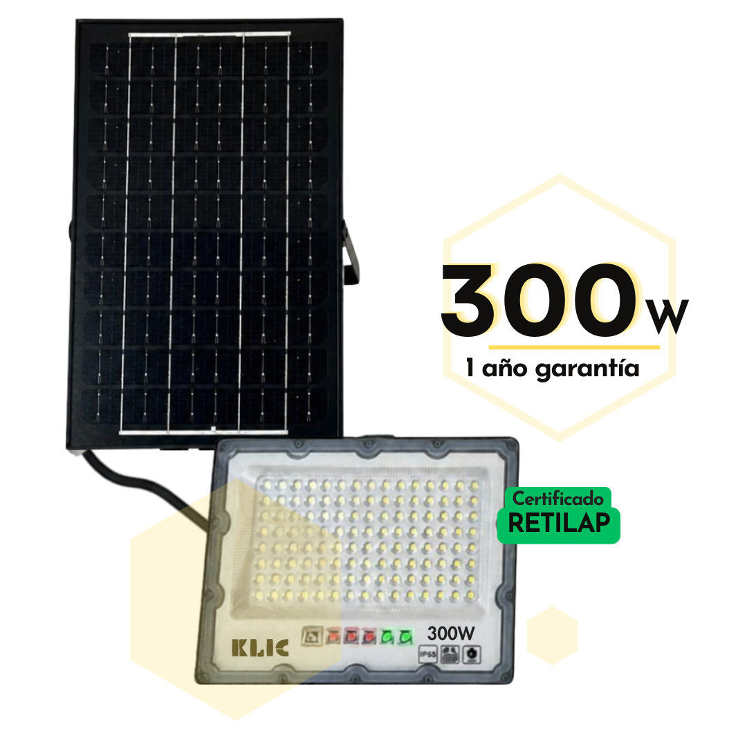 REFLECTOR LED SOLAR 300W CON PANEL SOLAR Y CONTROL REMOTO