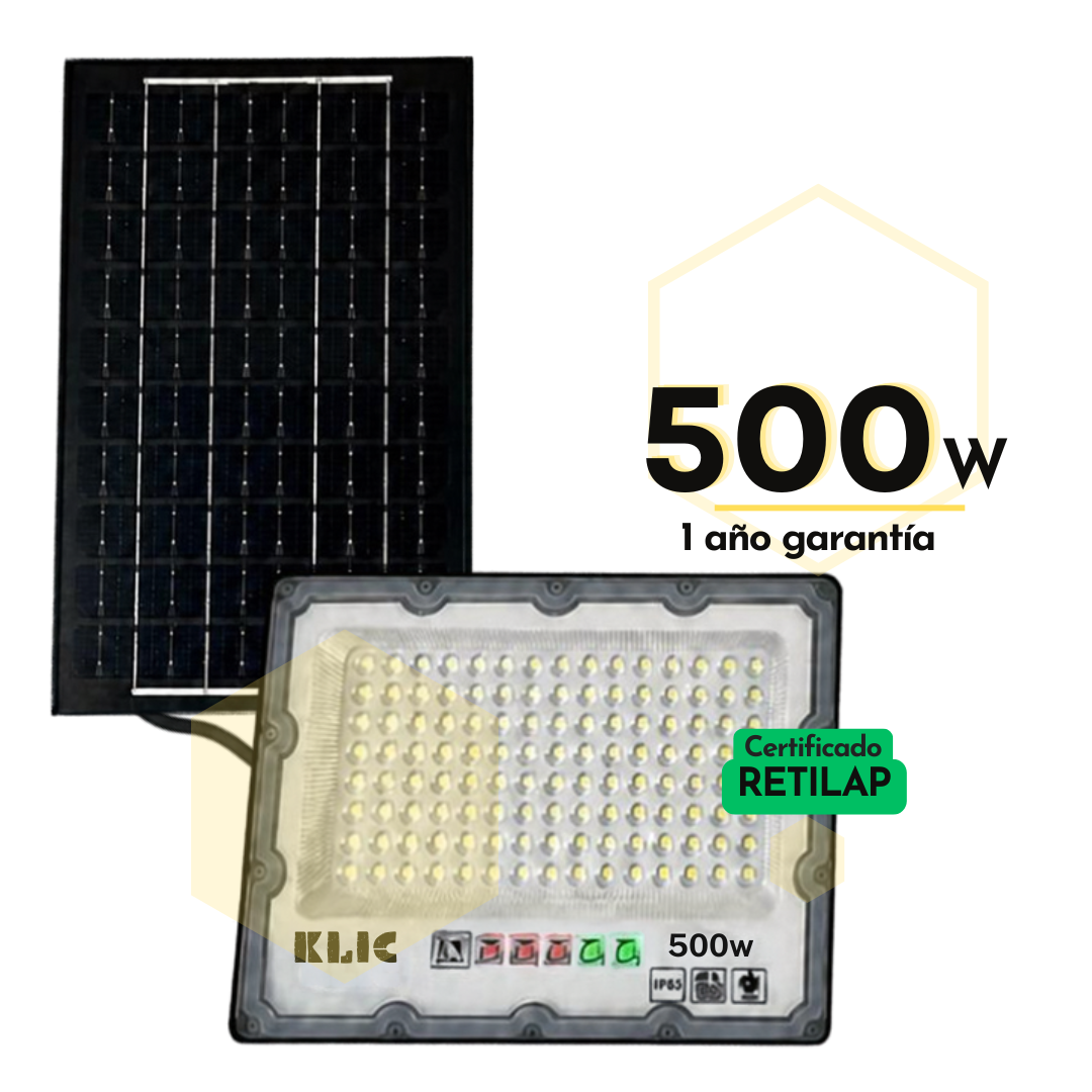REFLECTOR LED SOLAR 500W CON PANEL SOLAR Y CONTROL REMOTO