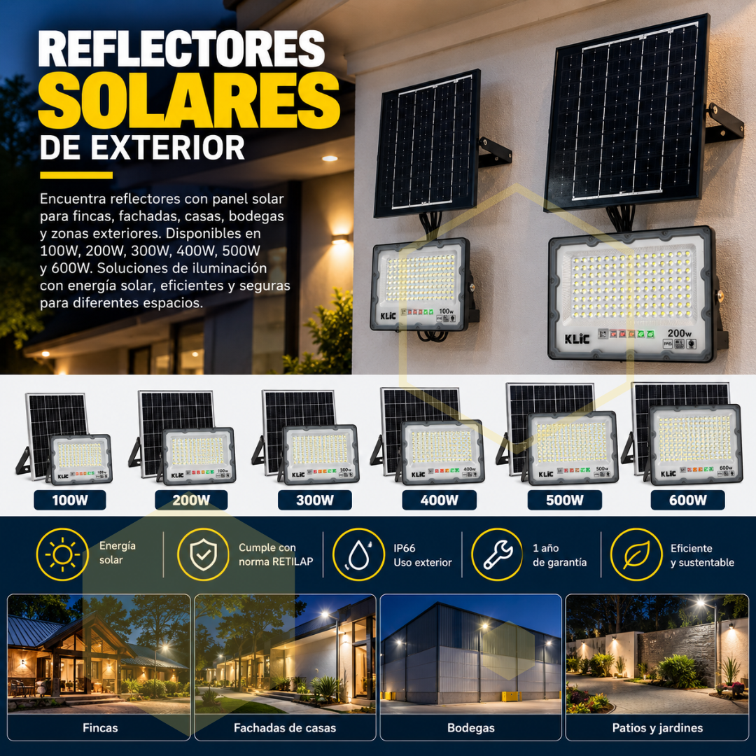 REFLECTOR LED SOLAR 400W CON PANEL SOLAR Y CONTROL REMOTO
